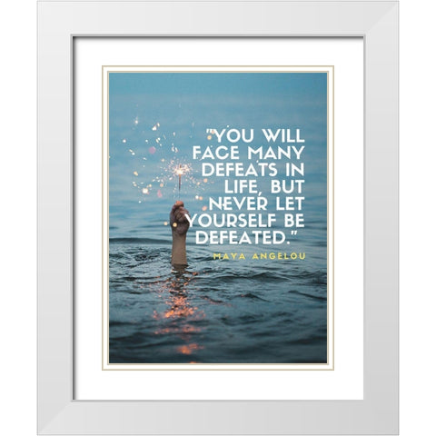 Maya Angelou Quote: Many Defeats White Modern Wood Framed Art Print with Double Matting by ArtsyQuotes