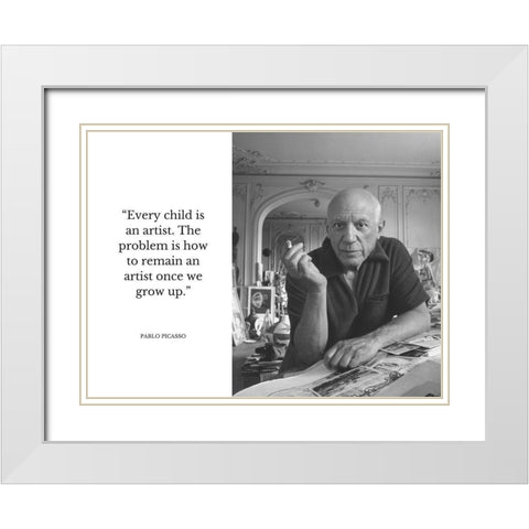 Pablo Picasso Quote: Every Child is an Artist White Modern Wood Framed Art Print with Double Matting by ArtsyQuotes