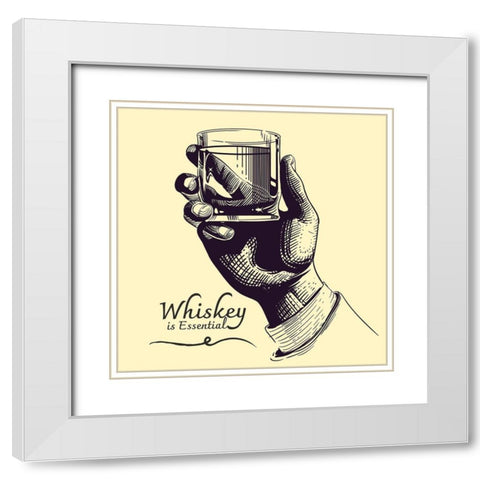 Artsy Quotes Quote: Whiskey is Essential White Modern Wood Framed Art Print with Double Matting by ArtsyQuotes