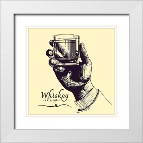 Artsy Quotes Quote: Whiskey is Essential White Modern Wood Framed Art Print with Double Matting by ArtsyQuotes