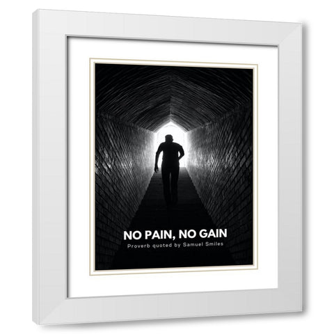 Samuel Smiles Quote: No Pains White Modern Wood Framed Art Print with Double Matting by ArtsyQuotes