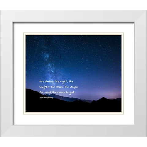 Fydor Dostoyevesky Quote: Darker the Night White Modern Wood Framed Art Print with Double Matting by ArtsyQuotes