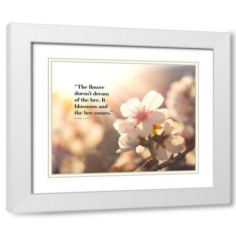 Mark Nepo Quote: Blossoms White Modern Wood Framed Art Print with Double Matting by ArtsyQuotes