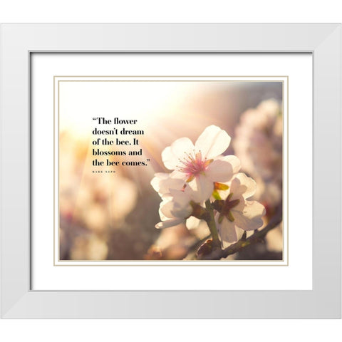 Mark Nepo Quote: Blossoms White Modern Wood Framed Art Print with Double Matting by ArtsyQuotes