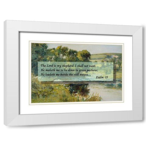 Bible Verse Quote Psalm 23, Edward Mitchell Bannister, Streamside White Modern Wood Framed Art Print with Double Matting by ArtsyQuotes