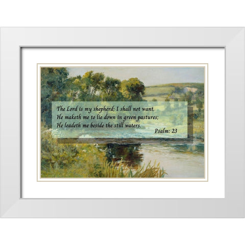 Bible Verse Quote Psalm 23, Edward Mitchell Bannister, Streamside White Modern Wood Framed Art Print with Double Matting by ArtsyQuotes