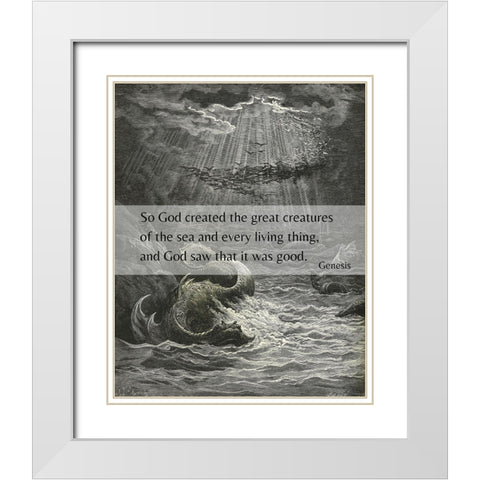 Bible Verse Quote Genesis 1:21, Gustave Dore - Creation of the Fish and Birds White Modern Wood Framed Art Print with Double Matting by ArtsyQuotes