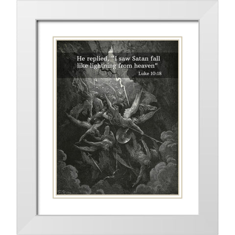 Bible Verse Quote Luke 10:18, Gustave Dore - The Mouth of Hell White Modern Wood Framed Art Print with Double Matting by ArtsyQuotes