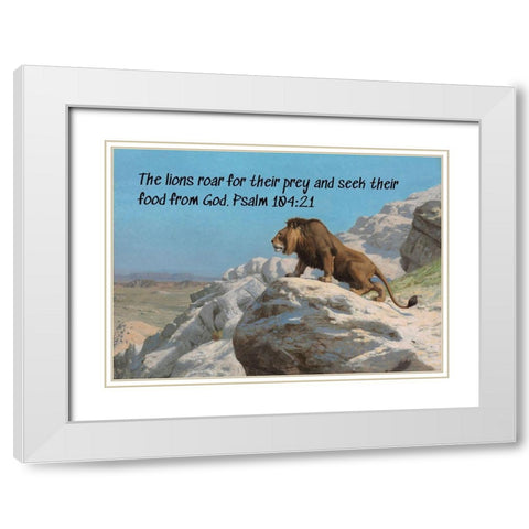 Bible Verse Quote Psalm 104:21, Jean Leon Gerome - Lion on the Watch White Modern Wood Framed Art Print with Double Matting by ArtsyQuotes