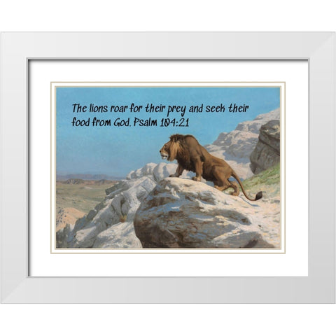 Bible Verse Quote Psalm 104:21, Jean Leon Gerome - Lion on the Watch White Modern Wood Framed Art Print with Double Matting by ArtsyQuotes