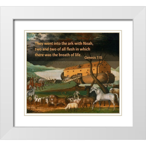 Bible Verse Quote Genesis 7:15, Edward Hicks - Noahs Ark White Modern Wood Framed Art Print with Double Matting by ArtsyQuotes