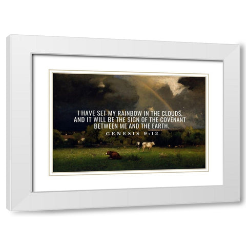 Bible Verse Quote Genesis 9:13, George Inness - The Rainbow White Modern Wood Framed Art Print with Double Matting by ArtsyQuotes