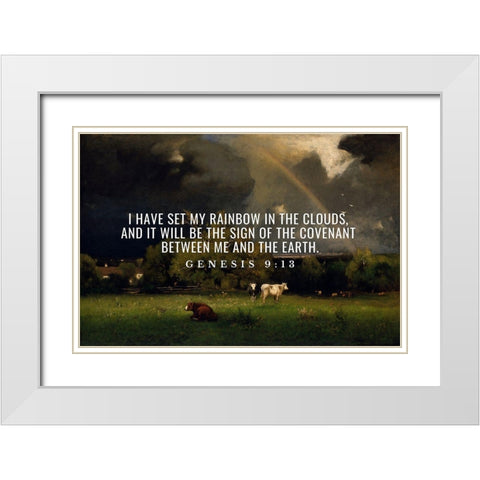 Bible Verse Quote Genesis 9:13, George Inness - The Rainbow White Modern Wood Framed Art Print with Double Matting by ArtsyQuotes