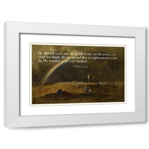 Bible Verse Quote 1 Peter 2:24, George Inness - The Triumph at Calvary White Modern Wood Framed Art Print with Double Matting by ArtsyQuotes