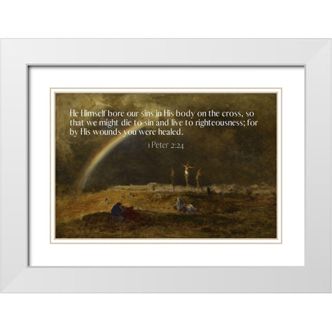 Bible Verse Quote 1 Peter 2:24, George Inness - The Triumph at Calvary White Modern Wood Framed Art Print with Double Matting by ArtsyQuotes