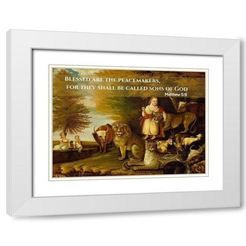 Bible Verse Quote Matthew 5:9, Edwin Austin Abbey - Peaceable Kingdom White Modern Wood Framed Art Print with Double Matting by ArtsyQuotes