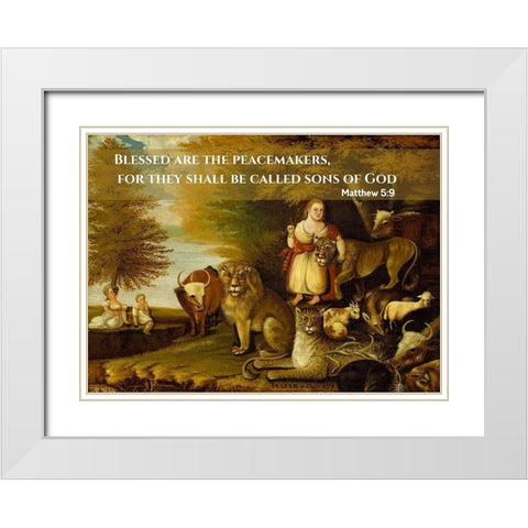 Bible Verse Quote Matthew 5:9, Edwin Austin Abbey - Peaceable Kingdom White Modern Wood Framed Art Print with Double Matting by ArtsyQuotes