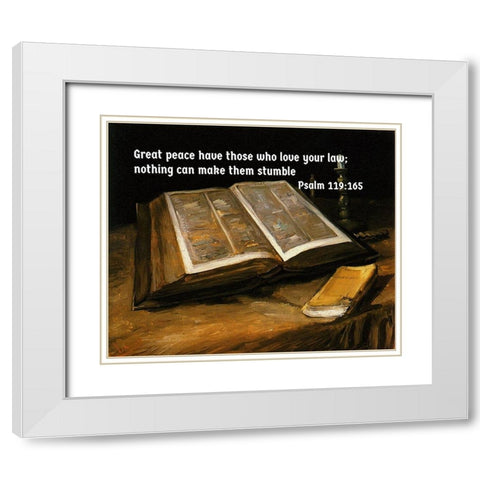 Bible Verse Quote Psalm 119:165, Vincent van Gogh - Still Life with Bible White Modern Wood Framed Art Print with Double Matting by ArtsyQuotes