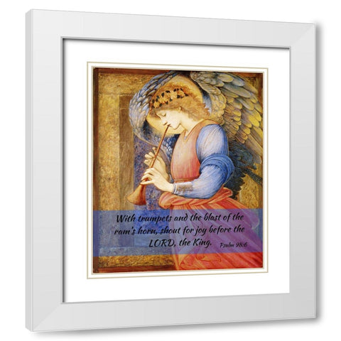 Bible Verse Quote Psalm 98:6, Edward Burne Jones - An Angel Playing a Flageloet 2 White Modern Wood Framed Art Print with Double Matting by ArtsyQuotes