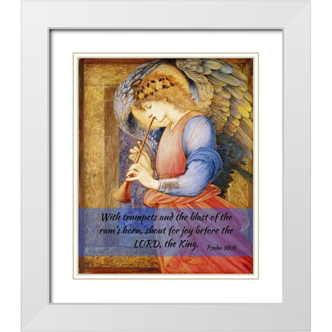 Bible Verse Quote Psalm 98:6, Edward Burne Jones - An Angel Playing a Flageloet 2 White Modern Wood Framed Art Print with Double Matting by ArtsyQuotes