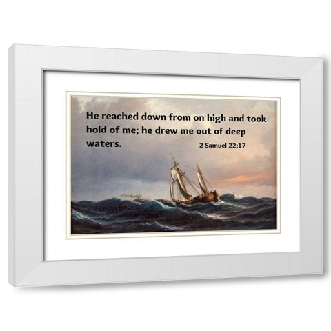 Bible Verse Quote 2 Samuel 22:17, Anton Melbye - A Ship in High Seas at Sunset White Modern Wood Framed Art Print with Double Matting by ArtsyQuotes