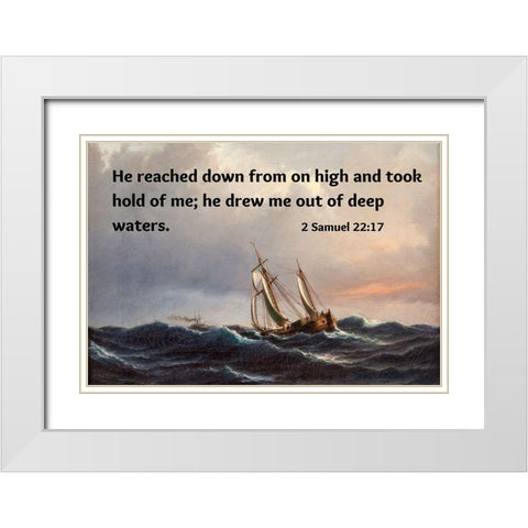 Bible Verse Quote 2 Samuel 22:17, Anton Melbye - A Ship in High Seas at Sunset White Modern Wood Framed Art Print with Double Matting by ArtsyQuotes