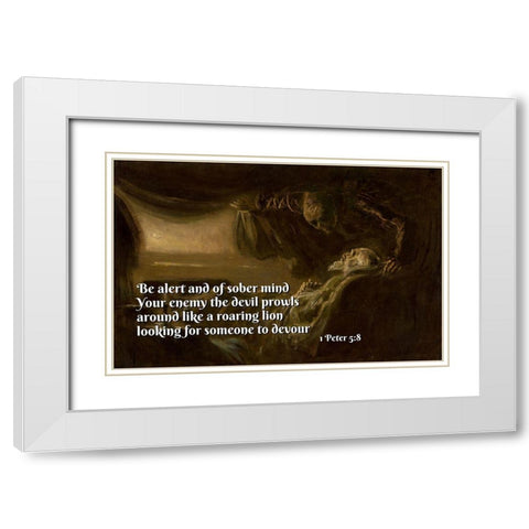 Bible Verse Quote 1 Peter 5:8, Laszlo Mednyanszky - Death of the Painters Father White Modern Wood Framed Art Print with Double Matting by ArtsyQuotes