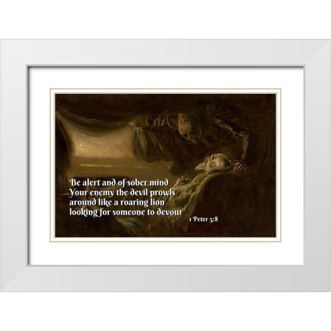 Bible Verse Quote 1 Peter 5:8, Laszlo Mednyanszky - Death of the Painters Father White Modern Wood Framed Art Print with Double Matting by ArtsyQuotes