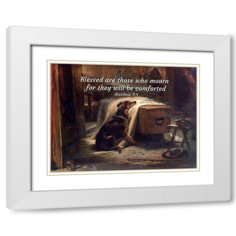 Bible Verse Quote Matthew 5:4, Edwin Henry Landseer - The Old Shepherds Chief Mourner White Modern Wood Framed Art Print with Double Matting by ArtsyQuotes