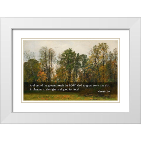 Bible Verse Quote Genesis 2:9, Ivan Shishkin - Autumn Leaves White Modern Wood Framed Art Print with Double Matting by ArtsyQuotes