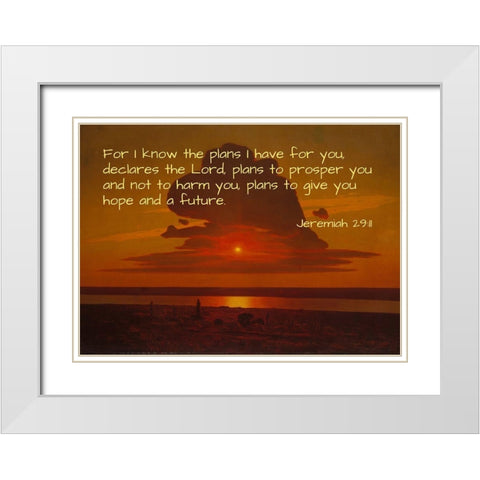 Bible Verse Quote Jeremiah 29:11, Arkhip Kuindzhi - Red Sunset on the Dnieper White Modern Wood Framed Art Print with Double Matting by ArtsyQuotes