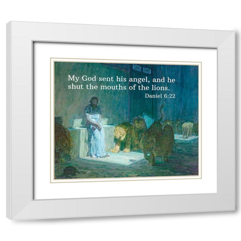 Bible Verse Quote Daniel 6:22, Henry Ossawa Tanner - Daniel in the Lions Den White Modern Wood Framed Art Print with Double Matting by ArtsyQuotes