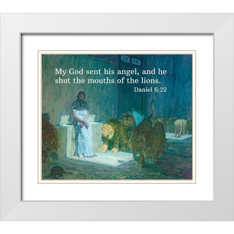 Bible Verse Quote Daniel 6:22, Henry Ossawa Tanner - Daniel in the Lions Den White Modern Wood Framed Art Print with Double Matting by ArtsyQuotes