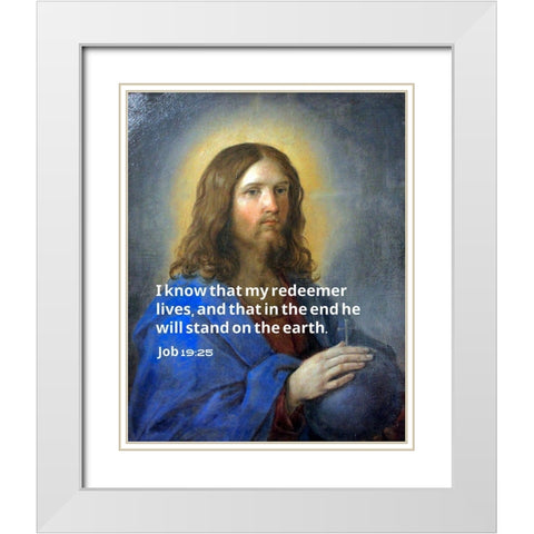 Bible Verse Quote Job 19:25, Guido Reno - Christ the Savior White Modern Wood Framed Art Print with Double Matting by ArtsyQuotes