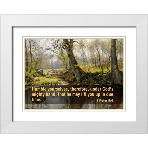 Bible Verse Quote 1 Peter 5:6, Peder Mork Monsted - A Tranquil Pond White Modern Wood Framed Art Print with Double Matting by ArtsyQuotes