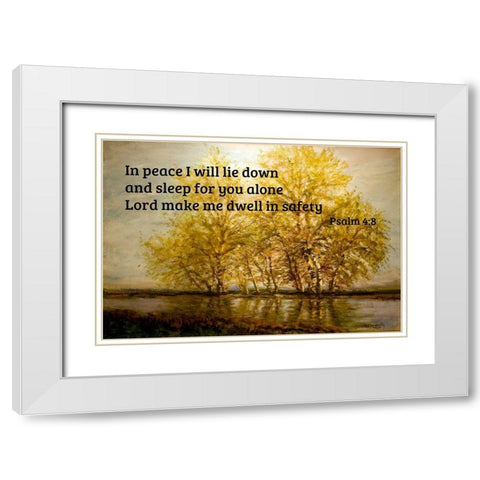 Bible Verse Quote Psalm 4:8, Laszlo Mednyanszky - Early Spring Trees at the Riverfront White Modern Wood Framed Art Print with Double Matting by ArtsyQuotes