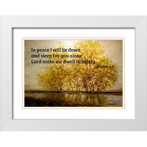 Bible Verse Quote Psalm 4:8, Laszlo Mednyanszky - Early Spring Trees at the Riverfront White Modern Wood Framed Art Print with Double Matting by ArtsyQuotes