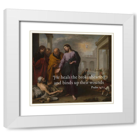 Bible Verse Quote Psalm 147:3, Bartolome Esteban Murillo - Christ Healing the Paralytic White Modern Wood Framed Art Print with Double Matting by ArtsyQuotes