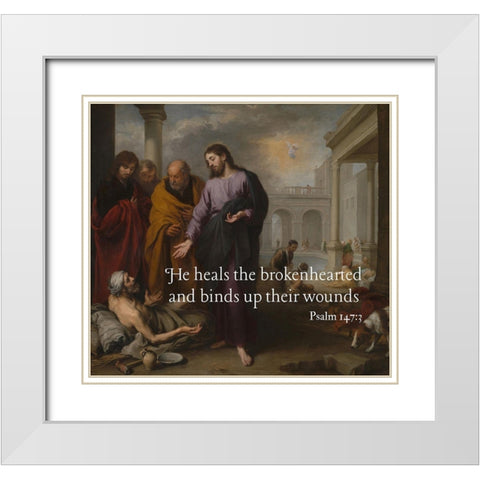 Bible Verse Quote Psalm 147:3, Bartolome Esteban Murillo - Christ Healing the Paralytic White Modern Wood Framed Art Print with Double Matting by ArtsyQuotes