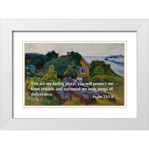 Bible Verse Quote Psalm 32:7-8, Edvard Munch - The House by the Fjord White Modern Wood Framed Art Print with Double Matting by ArtsyQuotes