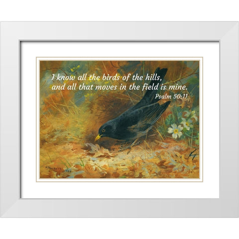 Bible Verse Quote Psalm 50:11, Archibald Thorburn - Blackbird White Modern Wood Framed Art Print with Double Matting by ArtsyQuotes