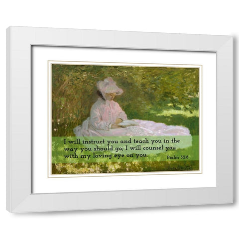 Bible Verse Quote Psalm 32:8, Claude Monet - Springtime 2 White Modern Wood Framed Art Print with Double Matting by ArtsyQuotes