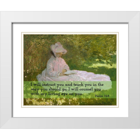 Bible Verse Quote Psalm 32:8, Claude Monet - Springtime 2 White Modern Wood Framed Art Print with Double Matting by ArtsyQuotes