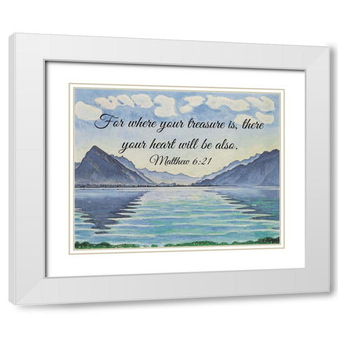 Bible Verse Quote Matthew 6:21, Ferdinand Hodler - Lake Thun with Symmetrical Reflection White Modern Wood Framed Art Print with Double Matting by ArtsyQuotes