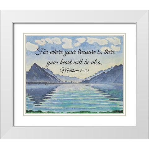 Bible Verse Quote Matthew 6:21, Ferdinand Hodler - Lake Thun with Symmetrical Reflection White Modern Wood Framed Art Print with Double Matting by ArtsyQuotes