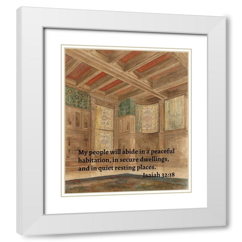 Bible Verse Quote Isaiah 32:18, Louis Comfort Tiffany - Design for an interior White Modern Wood Framed Art Print with Double Matting by ArtsyQuotes