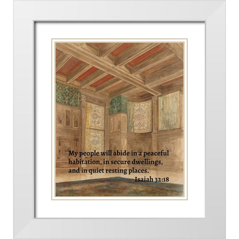 Bible Verse Quote Isaiah 32:18, Louis Comfort Tiffany - Design for an interior White Modern Wood Framed Art Print with Double Matting by ArtsyQuotes