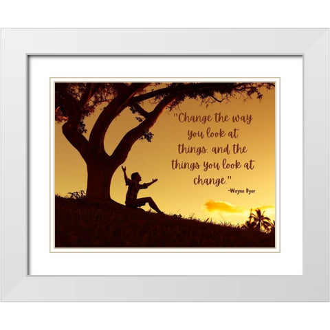 Wayne Dyer Quote: Change White Modern Wood Framed Art Print with Double Matting by ArtsyQuotes