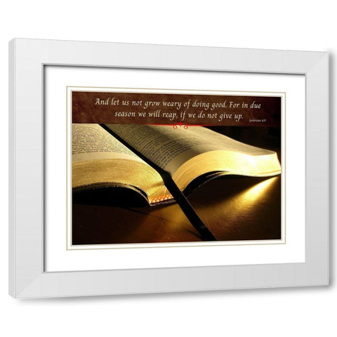 Bible Verse Quote Galatians 6:9 White Modern Wood Framed Art Print with Double Matting by ArtsyQuotes