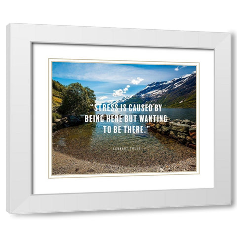 Eckhart Tolle Quote: Stress White Modern Wood Framed Art Print with Double Matting by ArtsyQuotes